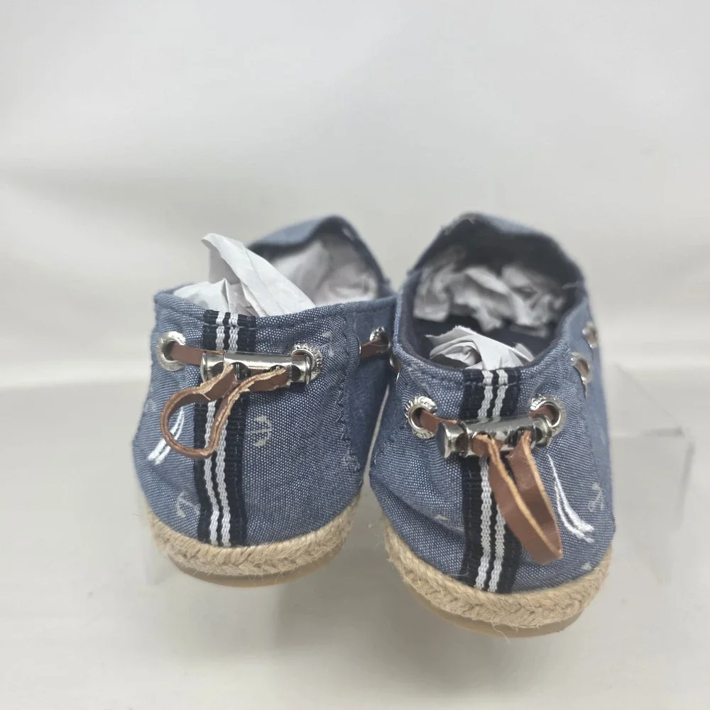 Nautica Rudder 2 Espadrille Flats Women 6 Blu Anchor Print Nautical Slip On Shoe